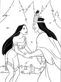 Pocahontas și tatăl ei Powhatan