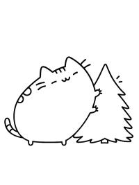 Pusheen lângă bradul de Crăciun