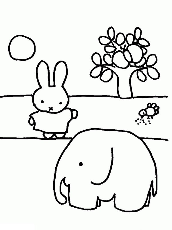 Miffy lângă elefant de colorat